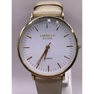 American Eagle Womens gold Tone Leather Quartz Watch New Battery